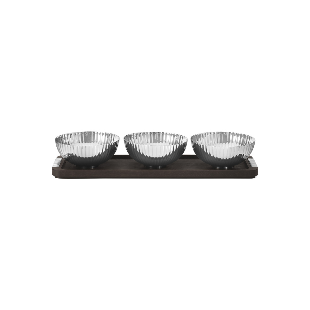 Bernadotte triple bowl set stainless steel & oak wood